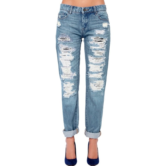 BLANK NYC Boyfriend Jeans 29x31 Medium Wash Distressed Destroyed Straight Leg - Picture 1 of 13